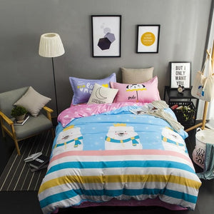 Solstice Home Textile Children's Cartoon Fashion Color Adult Bedding Sets Double Bed Queen Full Size Duvet Cover Bed Sheet 4 pcs