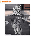 CHENISTORY Frameless Reflection Cat Animals DIY Painting By Numbers Modern Wall Art Canvas Painting Unique Gift For Home Decor