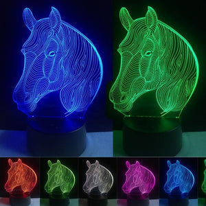 7 Colors Changing Gradient Fashion Animal Horse Head Led Nightlights 3D LED Desk Table Lamp Lamps Home Bedroom Party Decoration