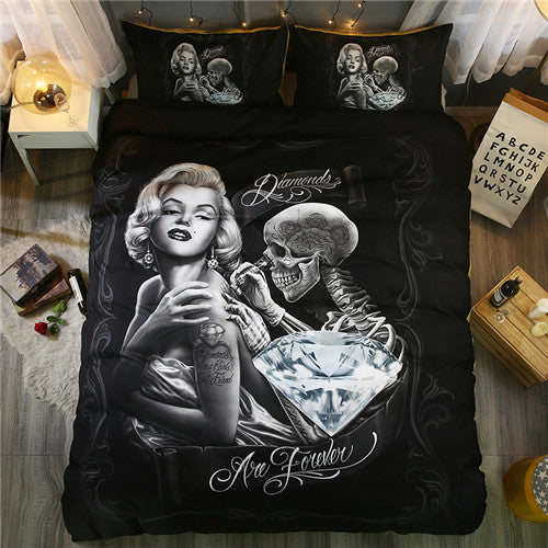 3D Marilyn Monroe duvet cover set US king size black Skull Bed linens 3d bedclothe Home Textile US Queen fashion bed set 2/ 3pcs
