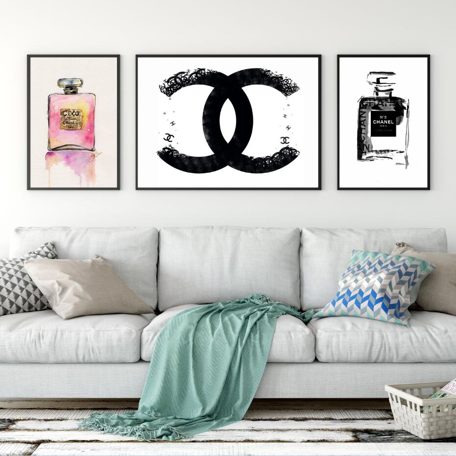 Modern Fashion Women Home Decor Perfume Bottle Canvas Painting coco Wall Pictures Wall Art For Living Room A4 Posters and Print
