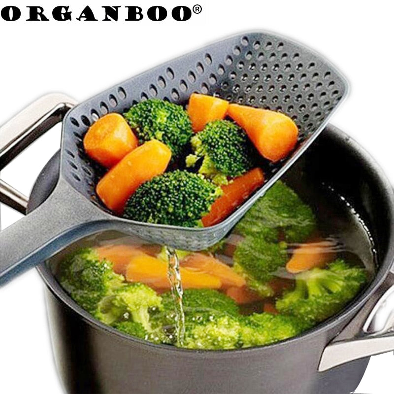 ORGANBOO 1PC Kitchen Accessories Gadgets Nylon Strainer Scoop Colander Drain Veggies Water Scoop Gadget Cooking Tools Black