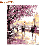 RUOPOTY Frame Cherry Blossoms Road Diy Oil Painting By Numbers Kits Wall Art Picture Home Decor Acrylic Paint On Canvas For Arts