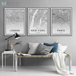 Black and White World City Map Paris London New York Poster Nordic Style Living Room Wall Art Picture Home Decor Canvas Painting