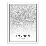Black and White World City Map Paris London New York Poster Nordic Style Living Room Wall Art Picture Home Decor Canvas Painting