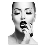 Black Lips Fashion Girl Canvas Art Posters and Prints Scandinavian Painting Wall Picture for Living Room Modern Home Decoration