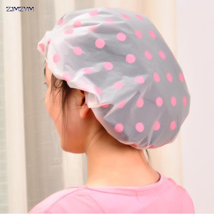 1pc Fashion Cute Cartoon spot Design Waterproof  Elastic Spa Shower Cap Hat Bath Hair Cover Protector Hats Bathroom Product