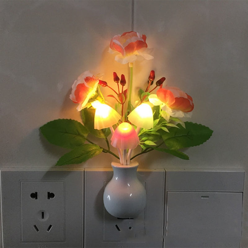 Fashion Night Light Romantic Colorful LED Mushroom Night Light Wall Lamp Home Decor US Plug Lamps