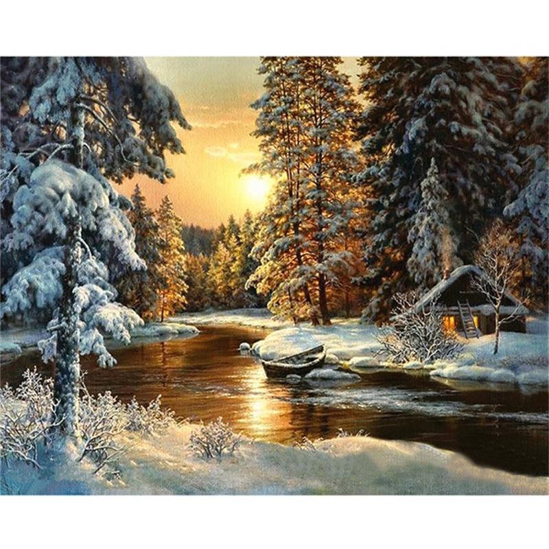 BAISITE DIY Framed Oil Painting By Numbers Landscape Pictures Canvas Painting For Living Room Wall Art Home Decor H340