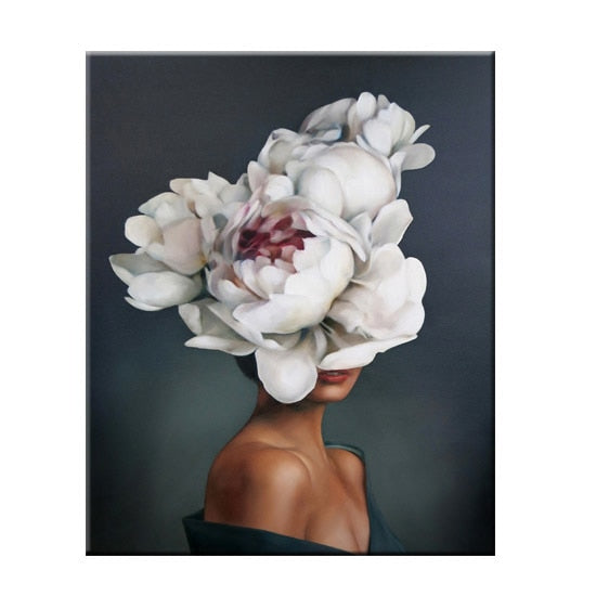 Nordic Style Beauty Flower Girl Canvas Painting Postmodern Poster And Print For Living Room Girls Fashion Home Decor HD Wall Art