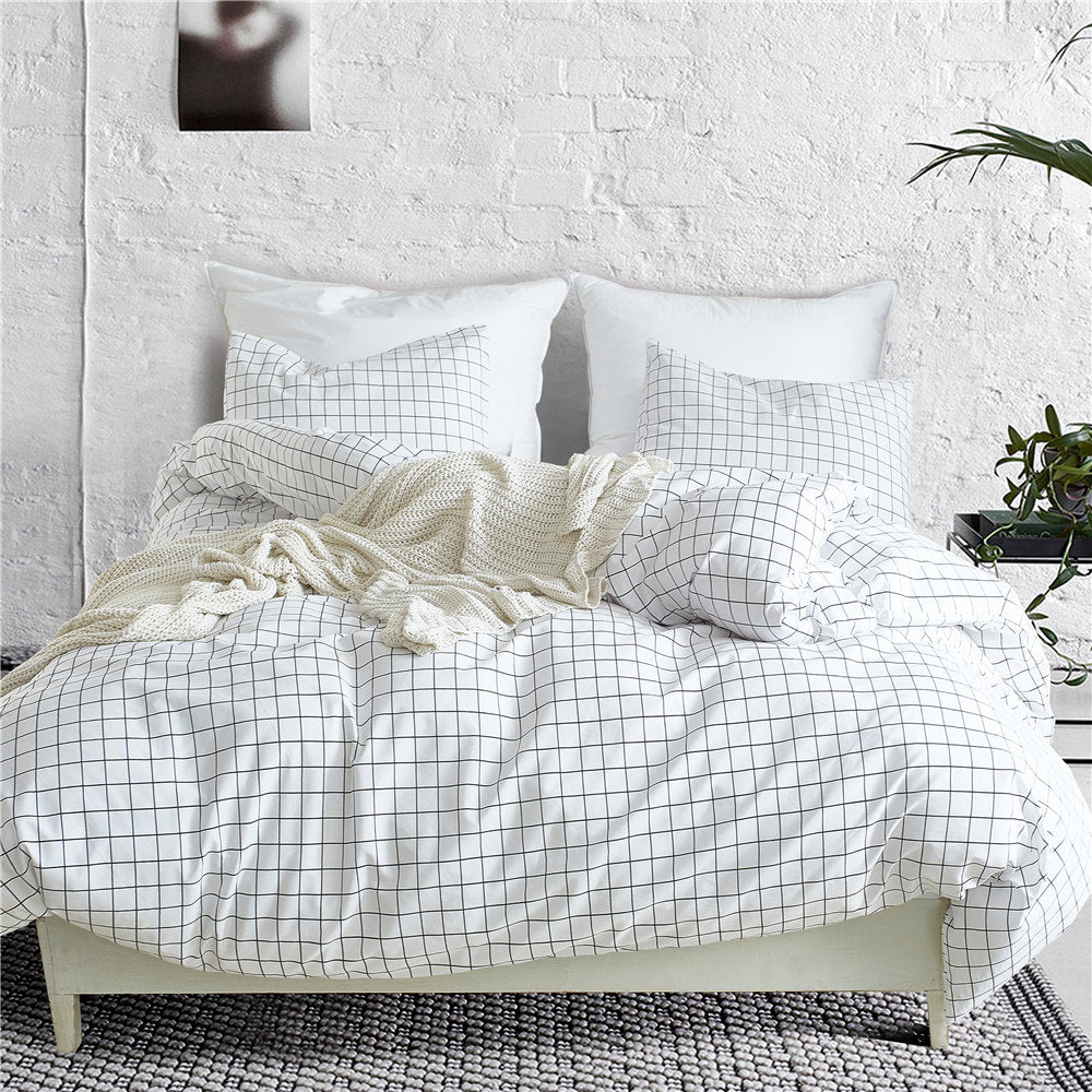 Nordic Lattice Bedding Set Bed Linen Simple Fashion Stripe White Bed Duvet Cover Sets  Home Textile US UK Size
