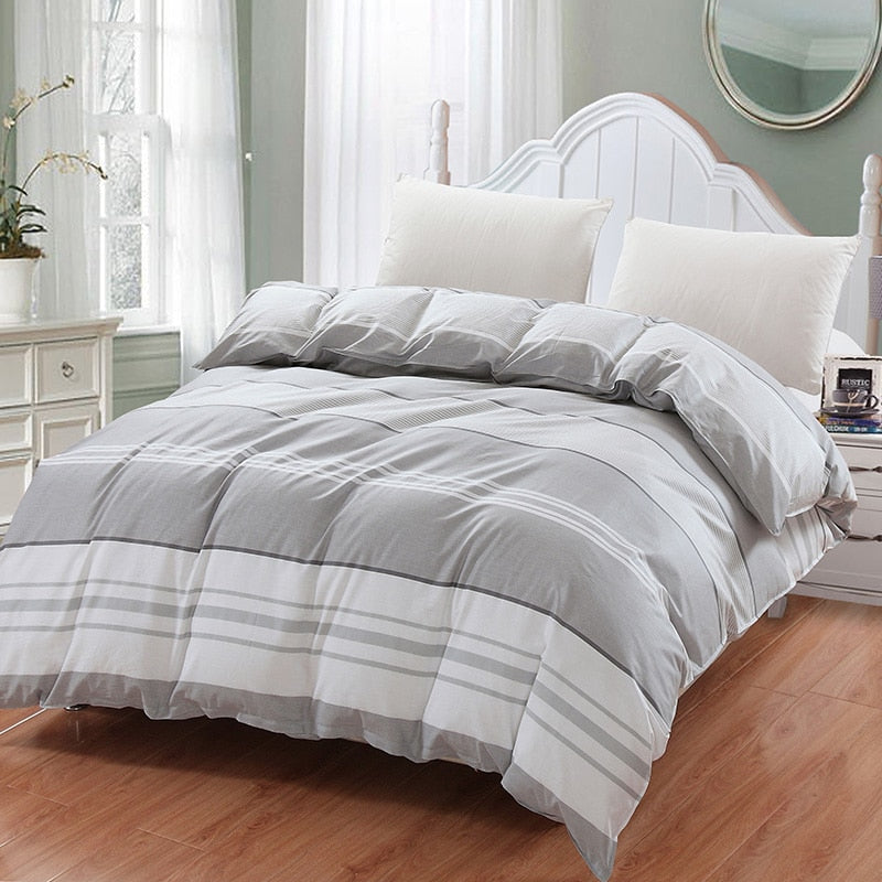 Simple style blue white gray Plaid Bedding Duvet Cover 100% Cotton print twin King Queen size Plaid for New Fashion Home double