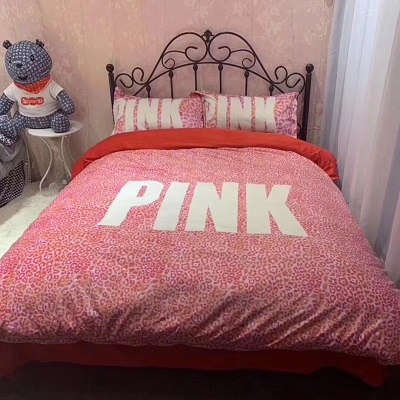 VS Secret Pink Fashion Soft Velvet viktorya Bedding Set 4PCS Bedsheet Duvet Cover Set Pillowcase Home Wedding Decoration